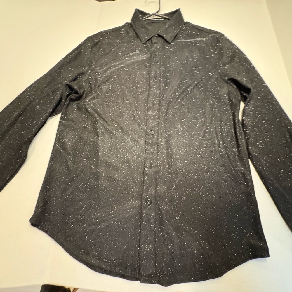 Men's Medium Long Sleeve Button Up Black Glitter SHEIN